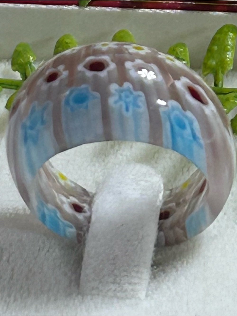 Blue Floral Dome resin Statement Ring